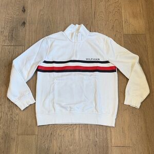 Tommy Hilfiger White Zip-Up Sweater with Red and Black Stripes